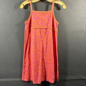 Hanna Andersson Dress Girls Floral‎ Cotton Pink Orange Stripe Strap 140